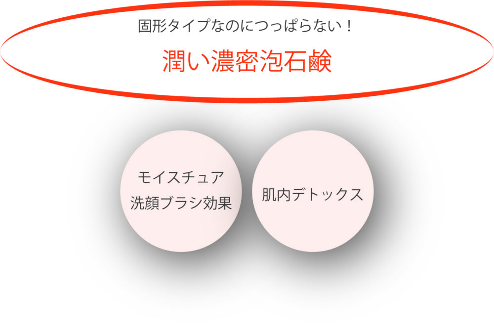 ・モイスチュア洗顔ブラシ効果 潤いを抱え込んだ濃密泡が古い角質や、毛穴やキメに入り込んだ汚れを、「角層」をいたわりながら絡めとります。 ・肌内デトックス ブコクリョウエキス配合＆洗顔成分　肌の老廃物の排出を促します