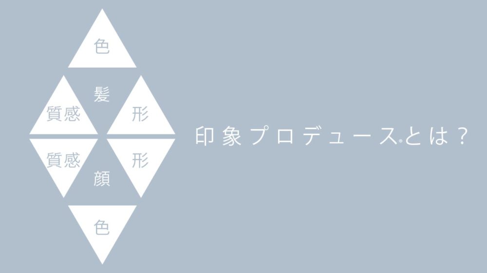 印象プロデュースとは？お客様のなりたい印象を的確にとらえるコミニュケーションメソッドです。 私達は、髪と顔が合わさって、ひとつの印象を作っていると考えます。 互いに共通となる印象を軸とすることで、髪だけでなく様々な美容提案を可能にします。